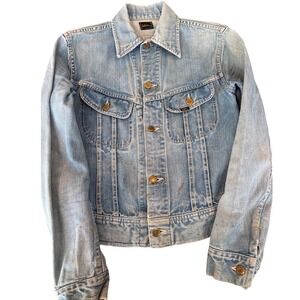 Vintage Lee Rider MR indigo denim washed trucker jacket men's size Small 1980s